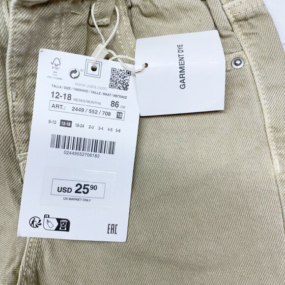 NWT Zara Straight Leg Jeans 12-18 mos Tan Cotton Denim - Picture 7 of 9